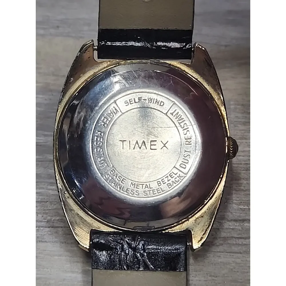 Vintage 1972 Men's Timex Automatic Watch Crosshair Dial W/Leather Strap-Working - Picture 6 of 9